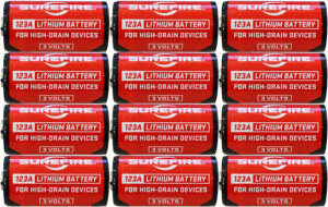 SureFire SF12ABBCS 123A Batteries  Red/Black 3.0 Volts 1,550 mAh (12) Single Package Clamshell
